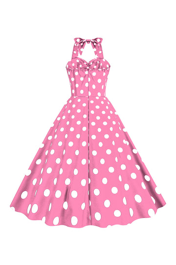 Pink Polka Dots Pin Up Vintage 1950s Dress